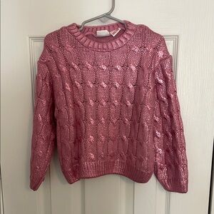 Zara kids’ Metallic Pink Crew Neck Cable Knit Sweater